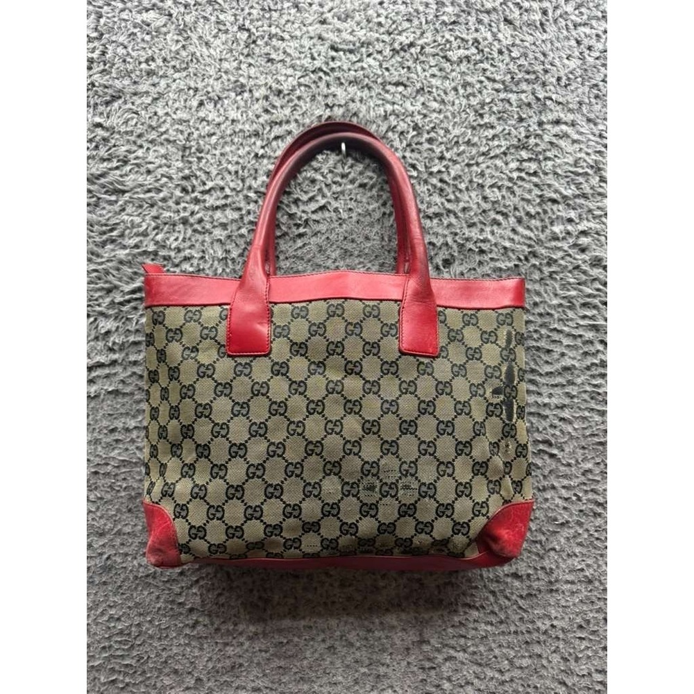 Vintage Gucci GG Monogram Canvas Leather Trim Zippered Tote‎ Bag 10" x 13" - Picture 2 of 16
